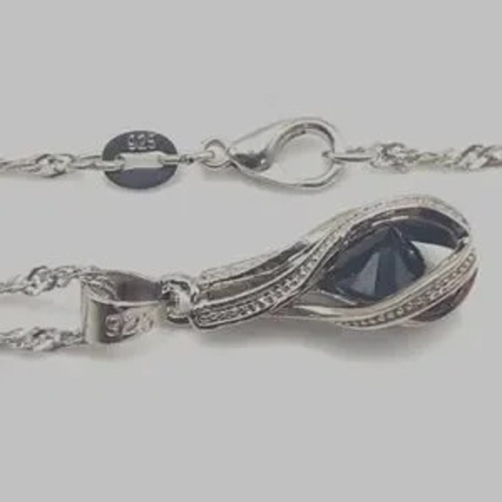 925 Silver Necklace Teardrop Synthetic Black Diamond Vintage Fashion Gift - NEW!
